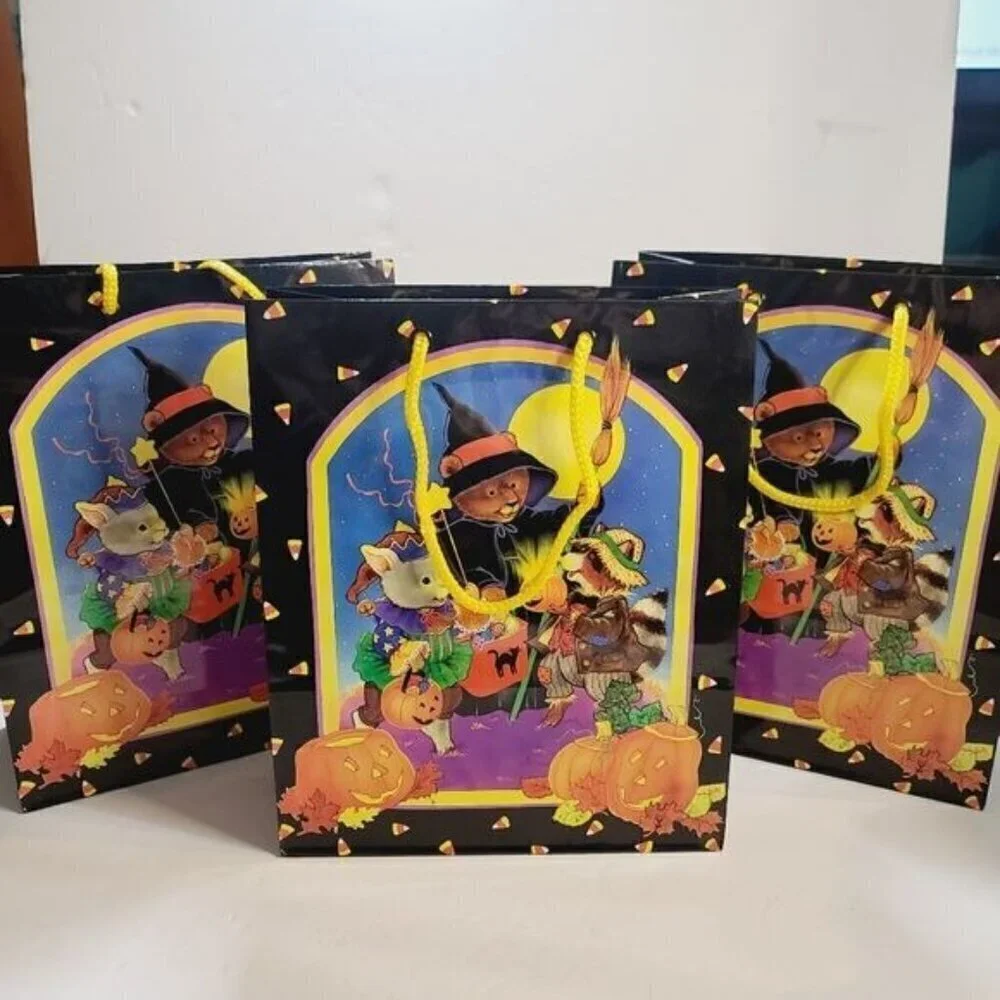 Vintage 90s 1993 JeanMarie Halloween Gift Bag Pumpkin Witch Moon